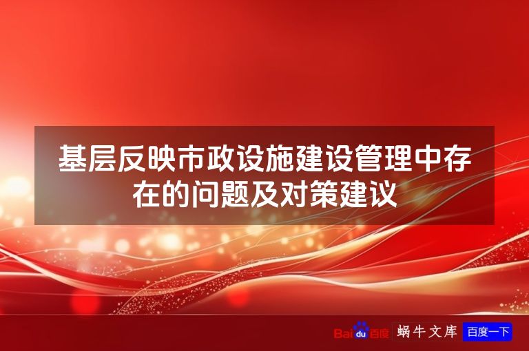 基层反映市政设施建设管理中存在的问题及对策建议