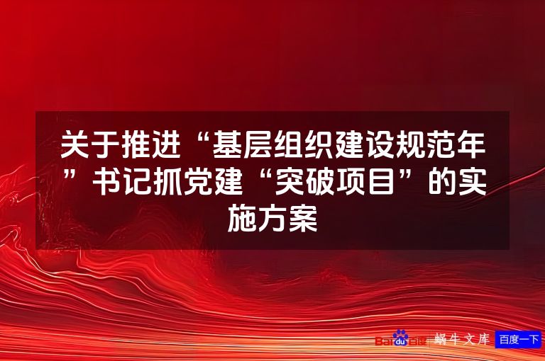 关于推进“基层组织建设规范年”书记抓党建“突破项目”的实施方案