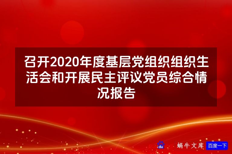 召开2020年度基层党组织组织生活会和开展民主评议党员综合情况报告