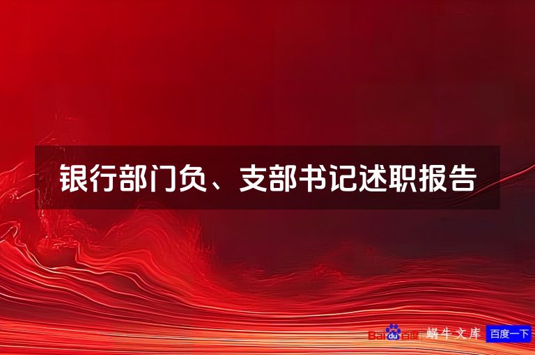 银行部门负、支部书记述职报告