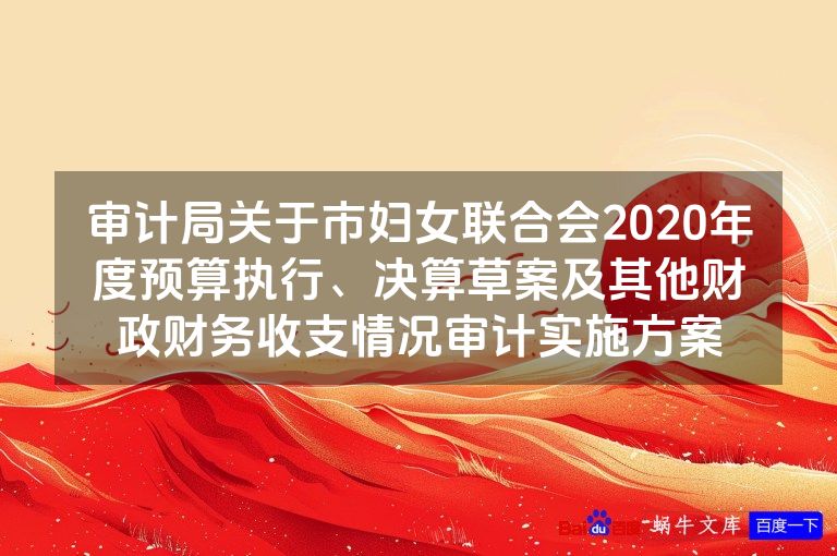 审计局关于市妇女联合会2020年度预算执行、决算草案及其他财政财务收支情况审计实施方案