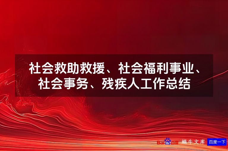 社会救助救援、社会福利事业、社会事务、残疾人工作总结