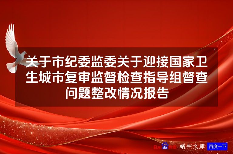 关于市纪委监委关于迎接国家卫生城市复审监督检查指导组督查问题整改情况报告