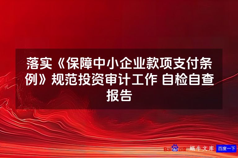 落实《保障中小企业款项支付条例》规范投资审计工作 自检自查报告