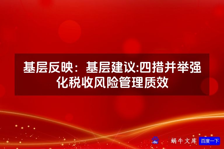 基层反映：基层建议:四措并举强化税收风险管理质效