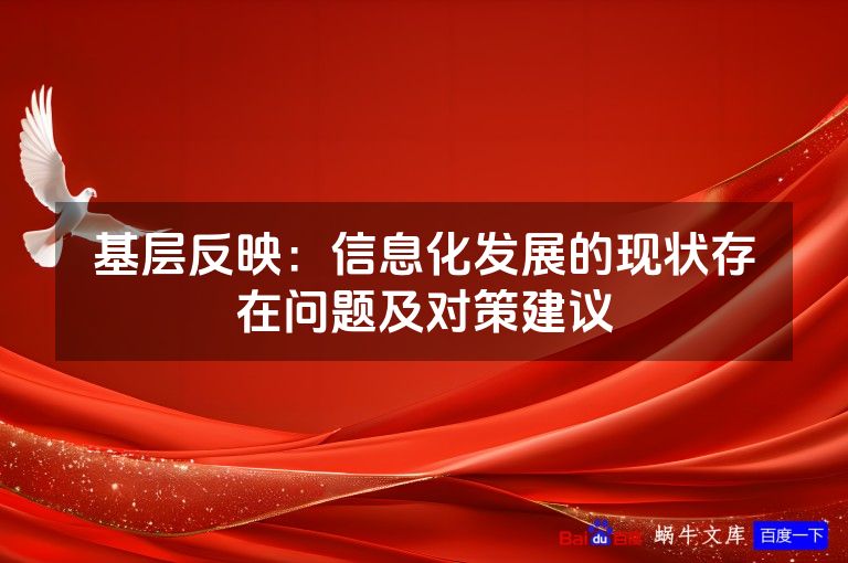 基层反映：信息化发展的现状存在问题及对策建议