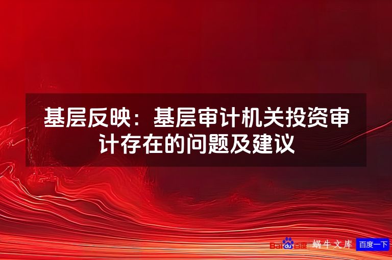 基层反映：基层审计机关投资审计存在的问题及建议