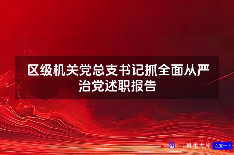 区级机关党总支书记抓全面从严治党述职报告