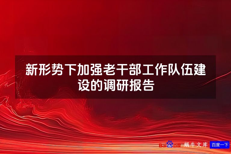 新形势下加强老干部工作队伍建设的调研报告