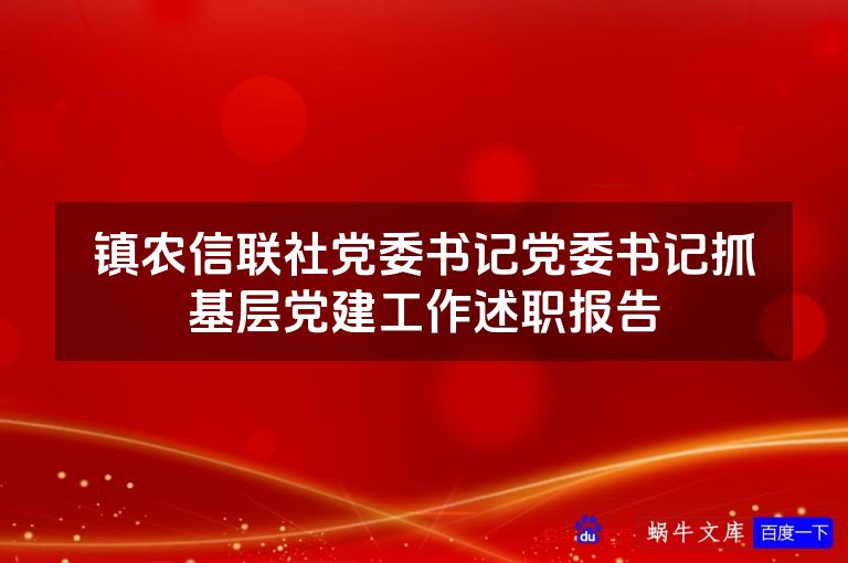 镇农信联社党委书记党委书记抓基层党建工作述职报告