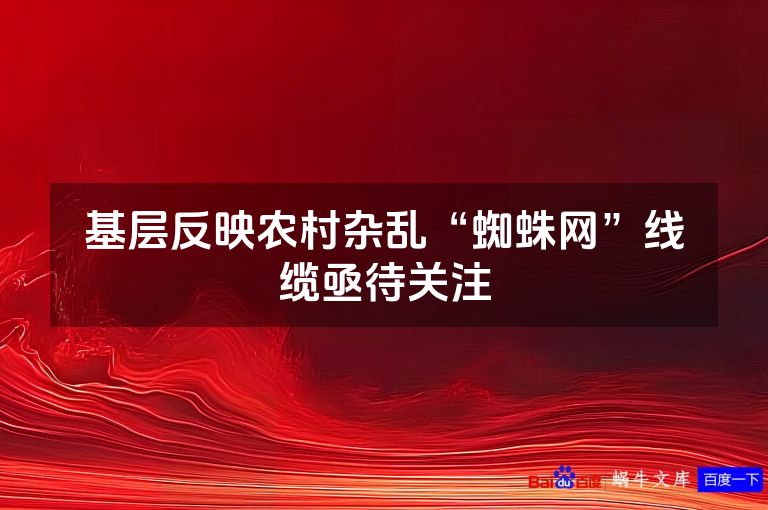 基层反映农村杂乱“蜘蛛网”线缆亟待关注