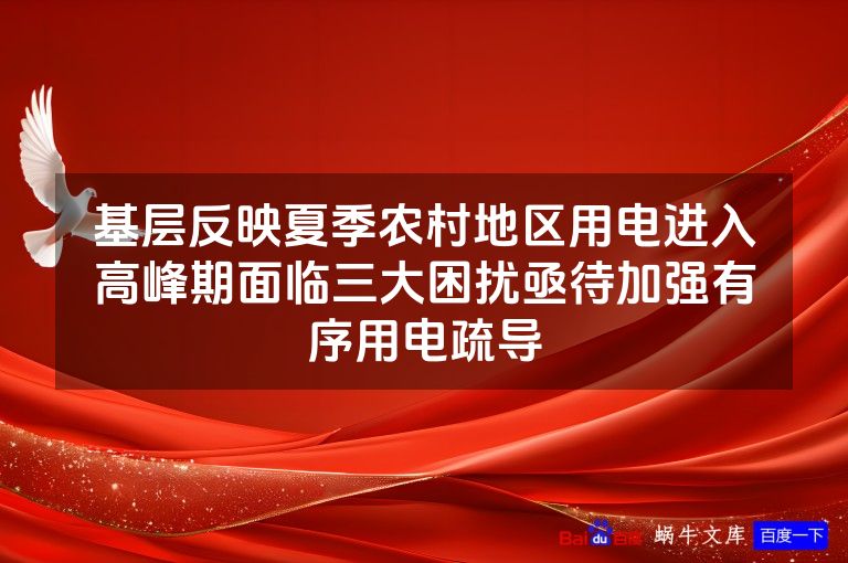 基层反映夏季农村地区用电进入高峰期面临三大困扰亟待加强有序用电疏导