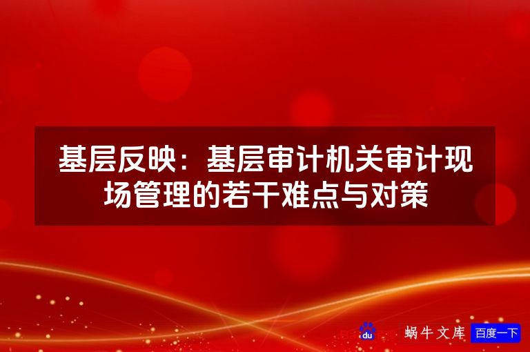 基层反映：基层审计机关审计现场管理的若干难点与对策